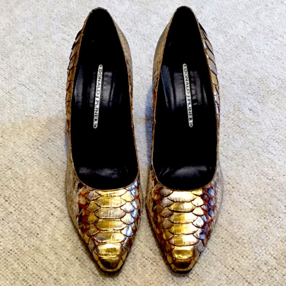 Donald Pliner Gold Multi Snake 3-1/2” Heels, 9-1/2 M